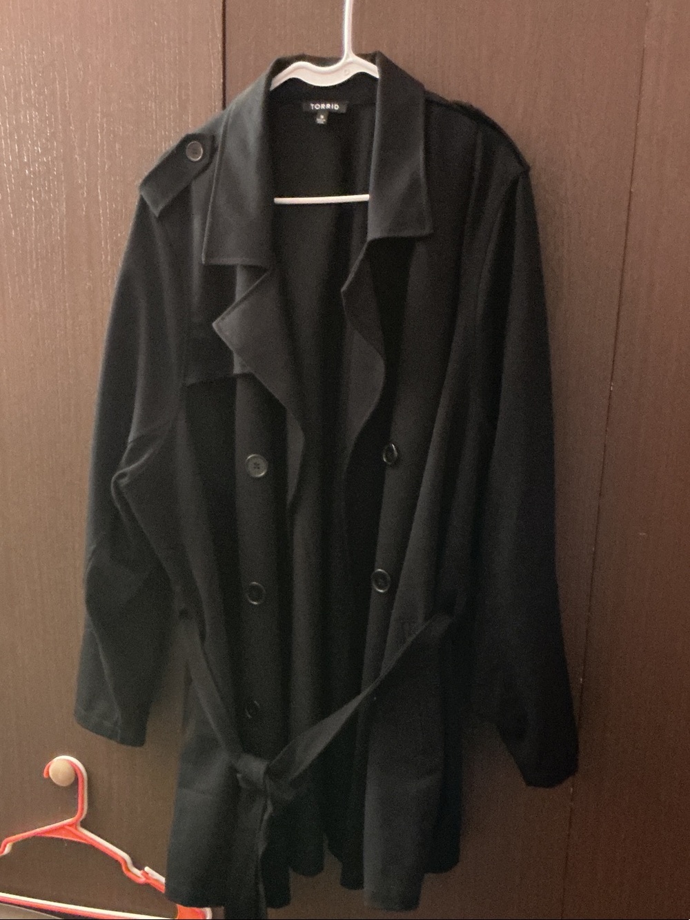 torrid Black Double-Breasted Trench with Belt (size 5)